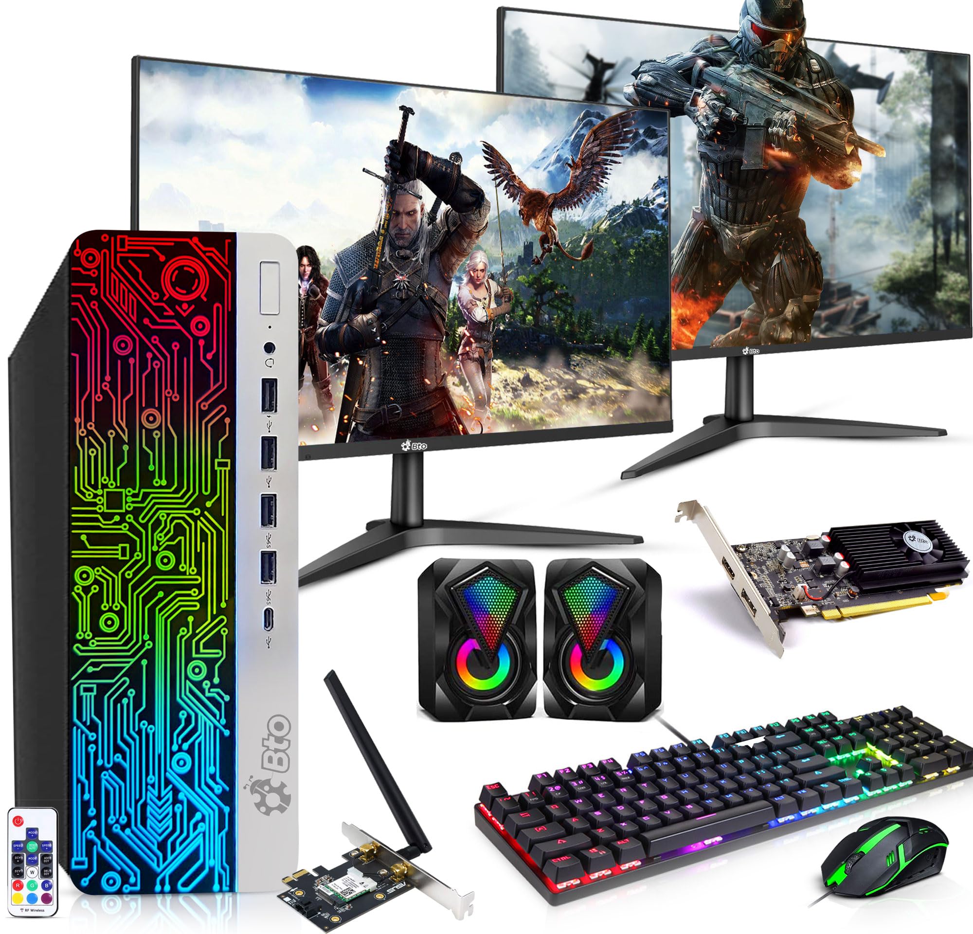 HP G3 RGB Gaming Desktop PC – Intel i5 6500 16GB DDR4 Ram 512GB SSD NVIDIA GeForce GT 1030 Dual 22 Inch Monitors Windows 10 Pro RGB Set Built-in WiFi – Computer Tower for PC Gamer (Renewed)