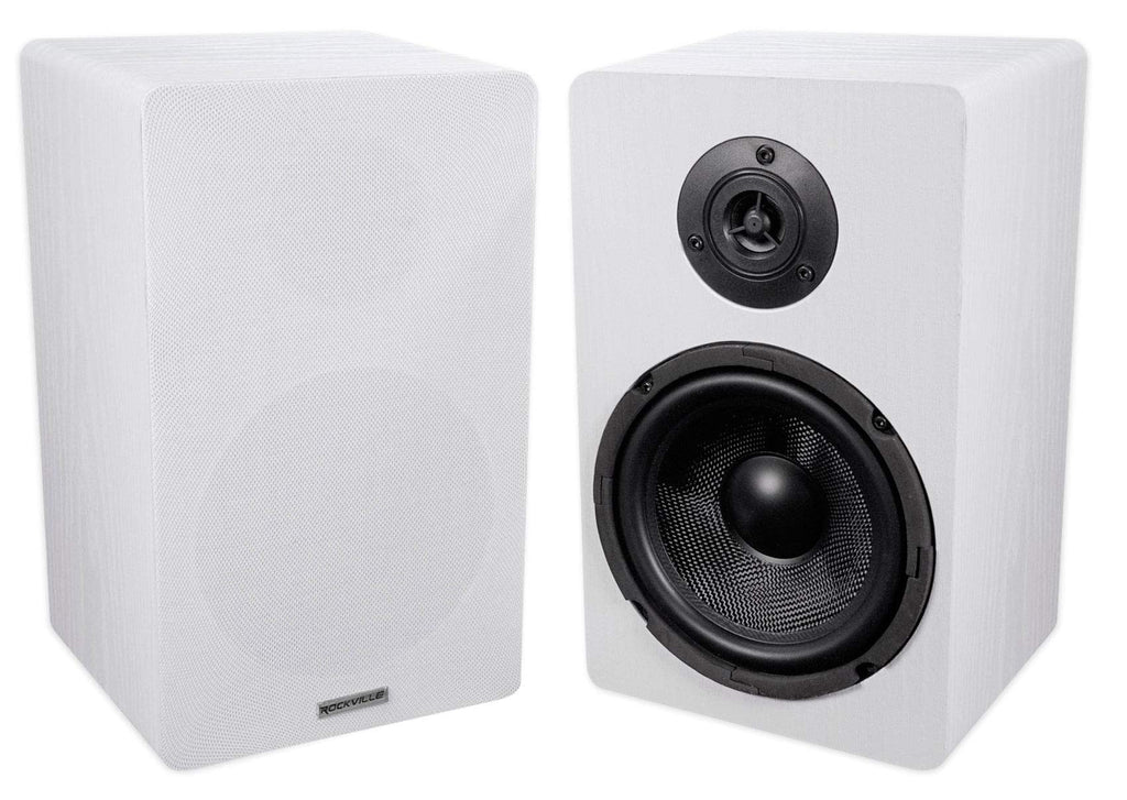 Rockville RockShelf 68W White 6.5" Kevlar Bookshelf Speakers